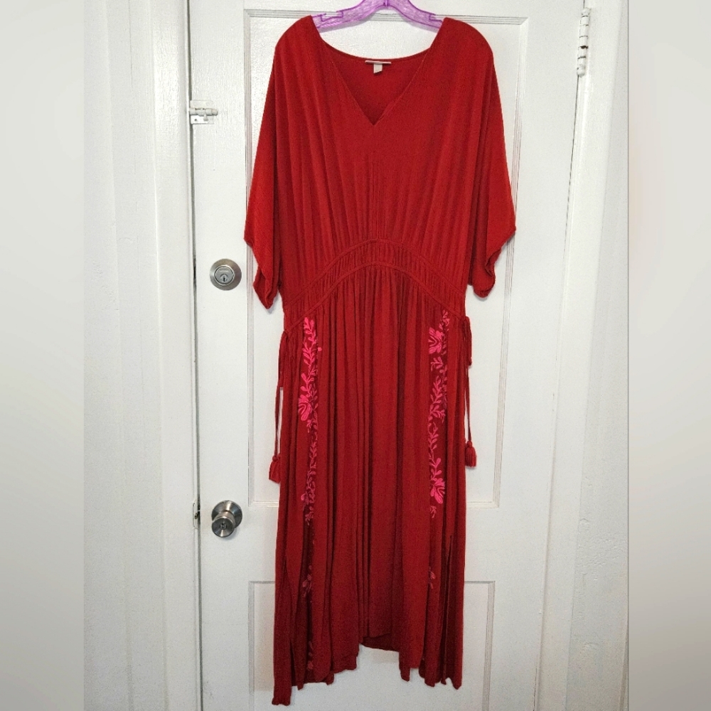Flutter Sleeve Embroidered Maxi Dress